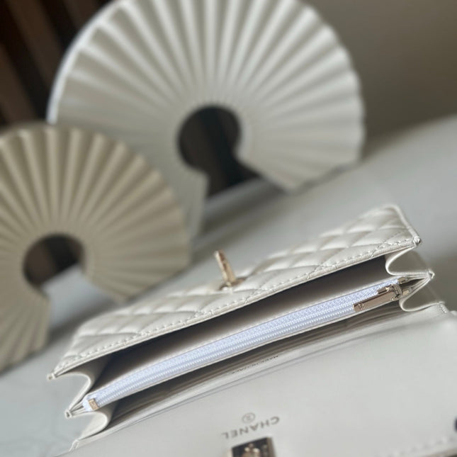 CHANEL 25S MINI FLAP BAG 18 IN CREAM WHITE CALFSKIN GOLD HARDWARE