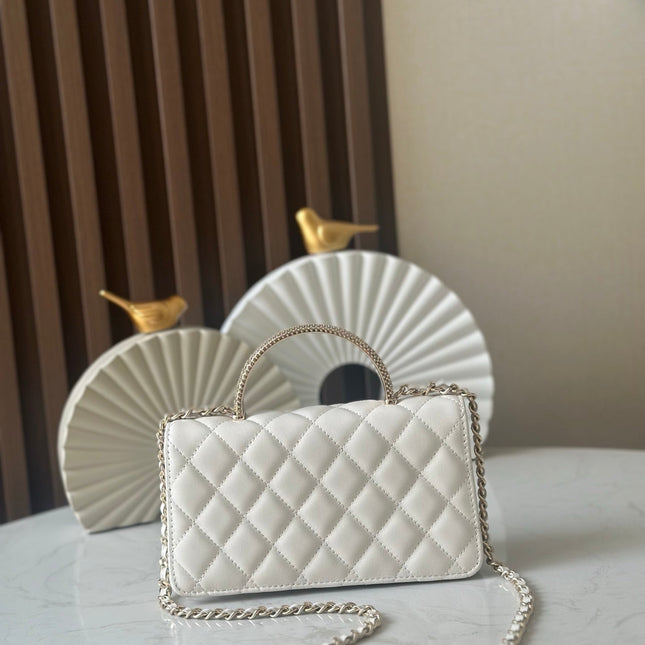 CHANEL 25S MINI FLAP BAG 18 IN CREAM WHITE CALFSKIN GOLD HARDWARE