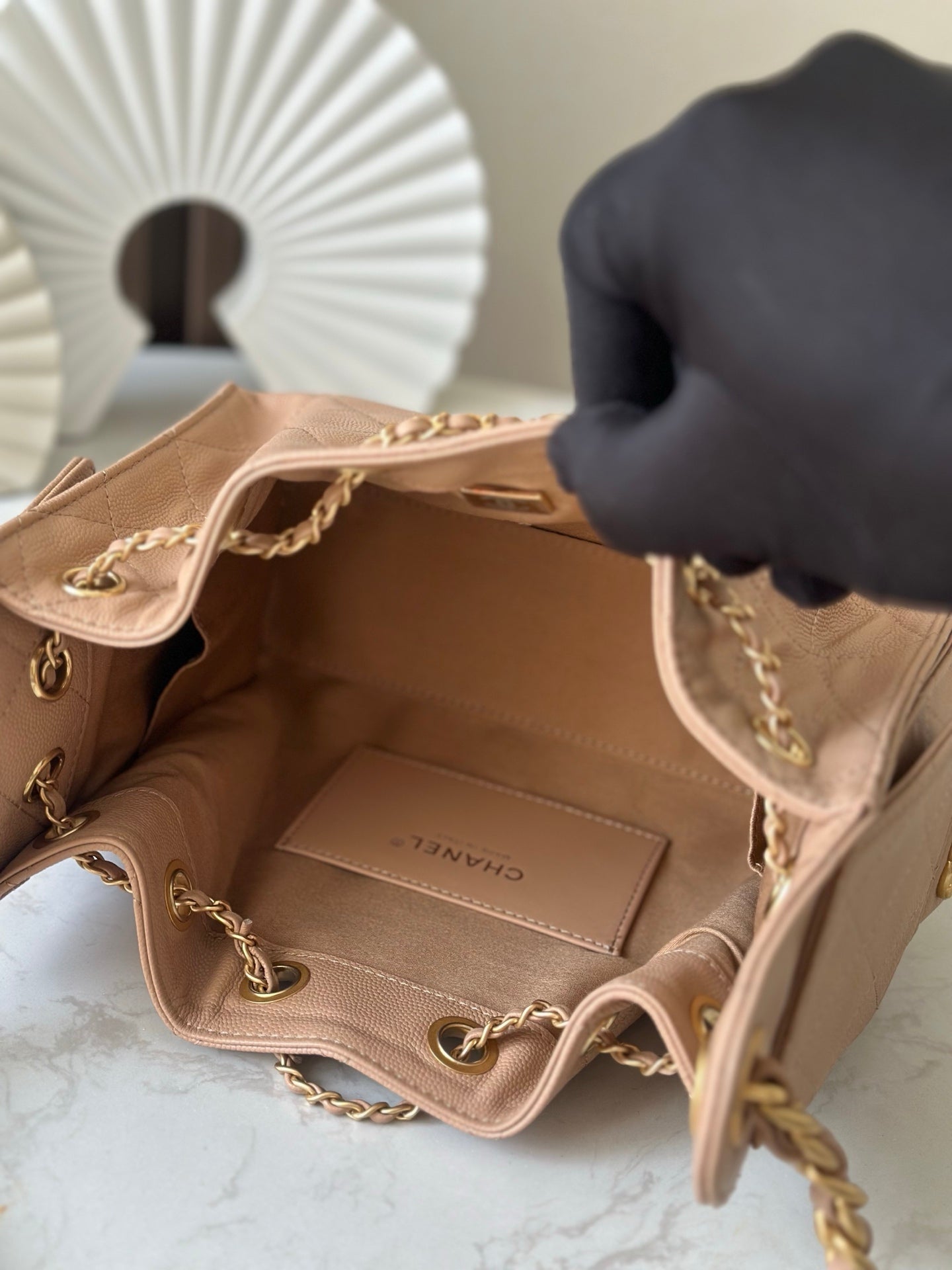 CHANEL 25S HOBO BAG 22 IN DARK BEIGE CALFSKIN GOLD HARDWARE