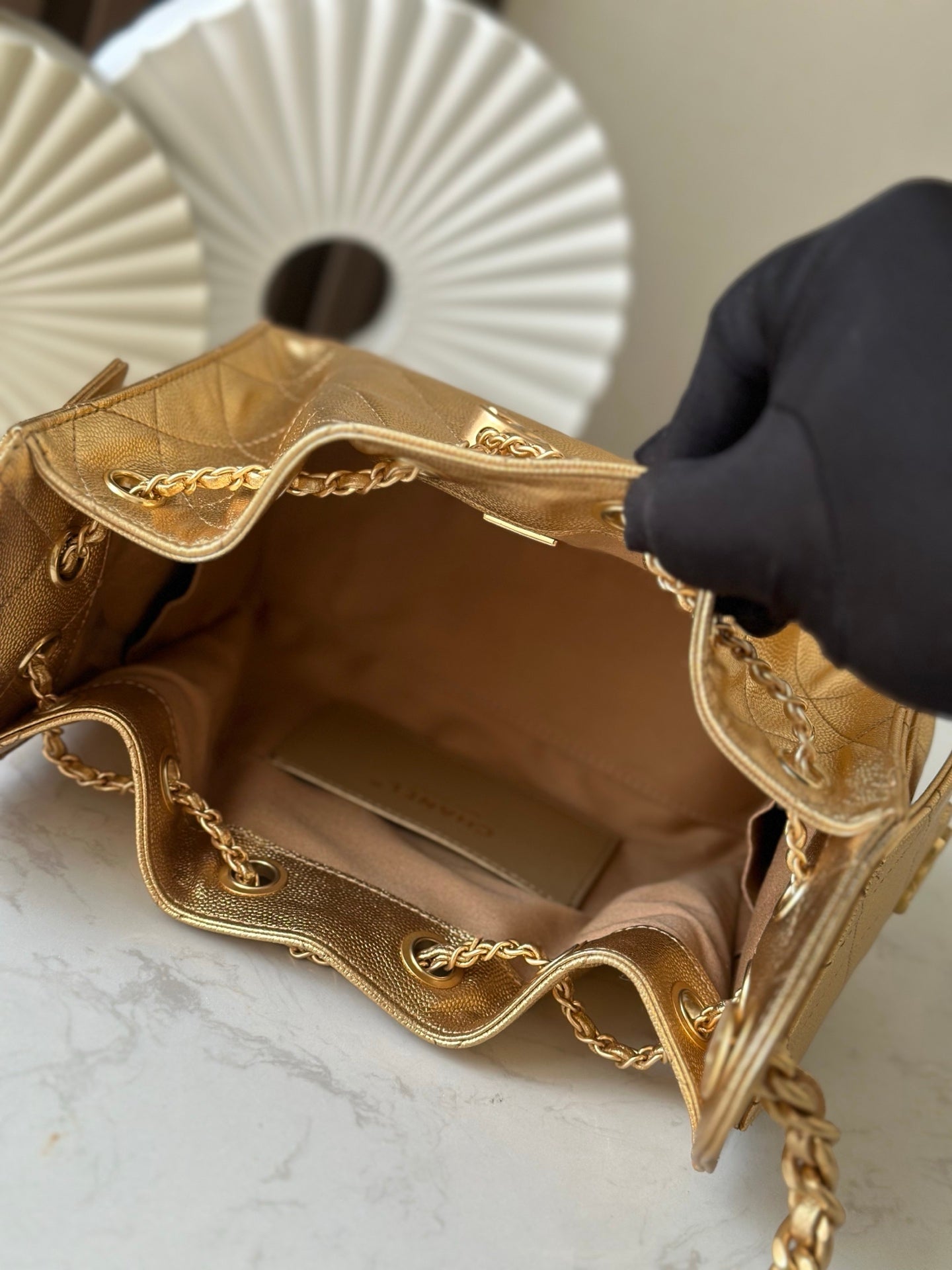 CHANEL 25S HOBO BAG 22 IN METALLIC GOLD CAVIAR CALFSKIN
