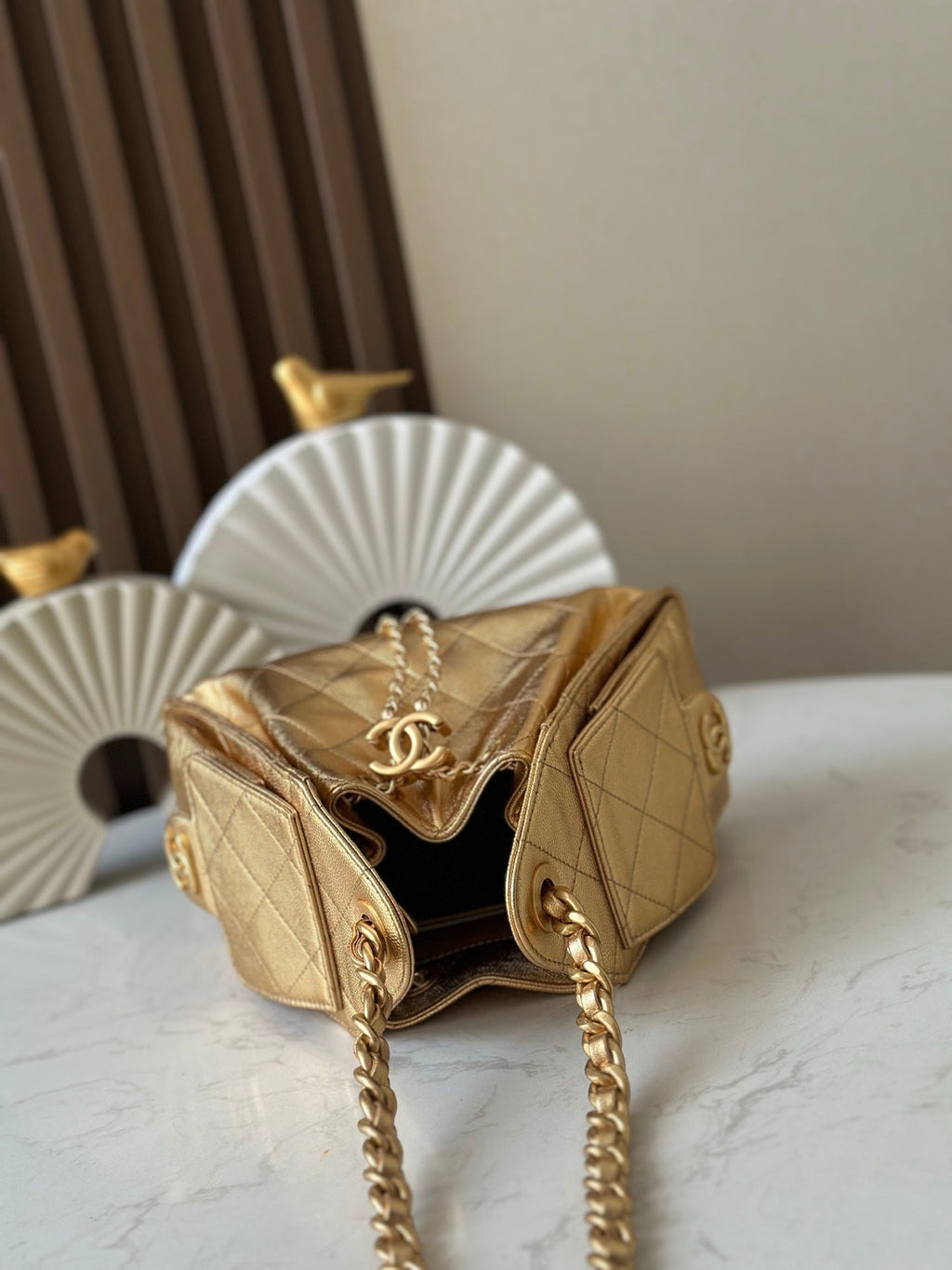 CHANEL 25S HOBO BAG 22 IN METALLIC GOLD CAVIAR CALFSKIN
