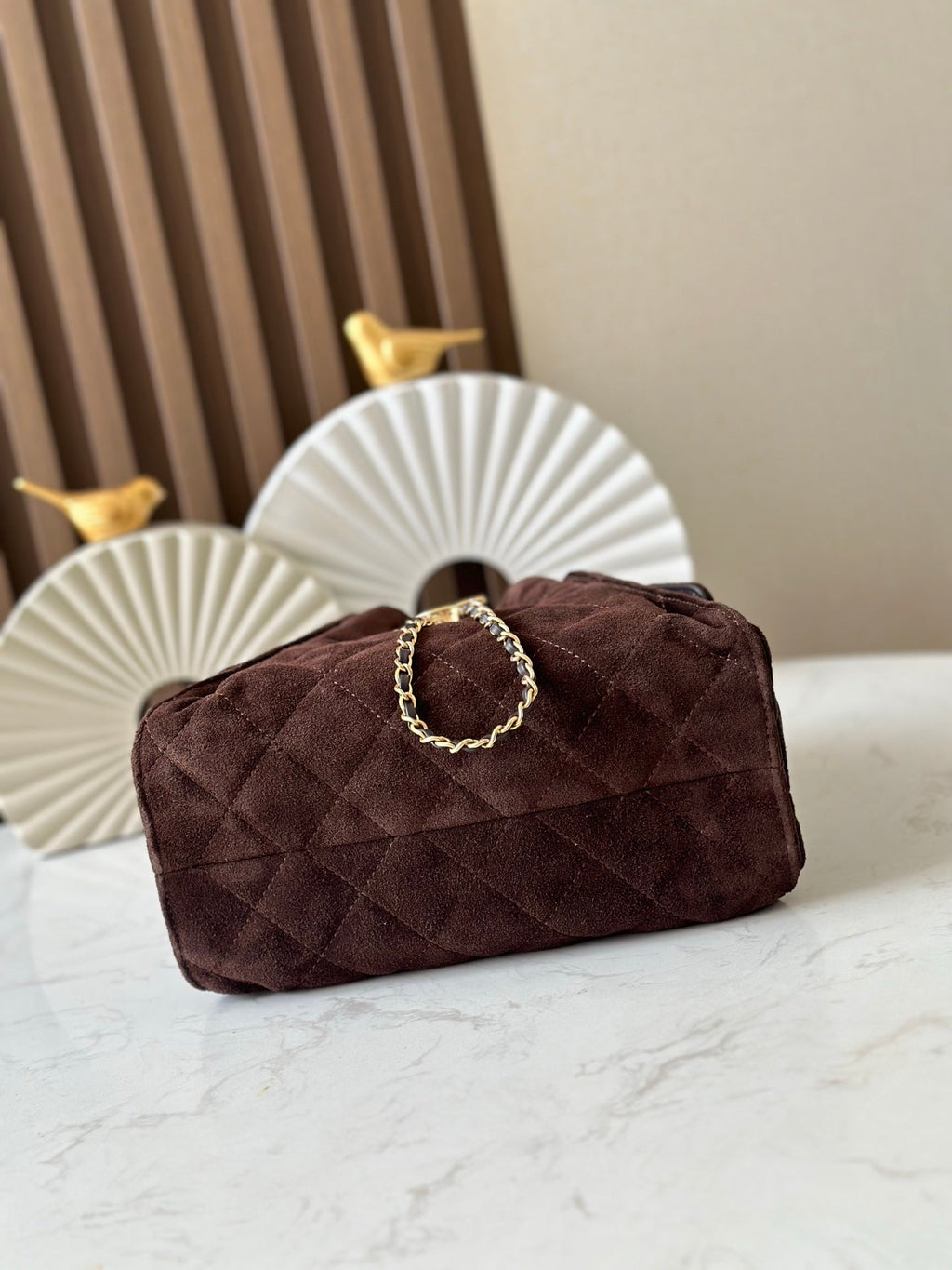 CHANEL 25S HOBO BAG 22 IN DARK BROWN SUEDE GOLD HARDWARE