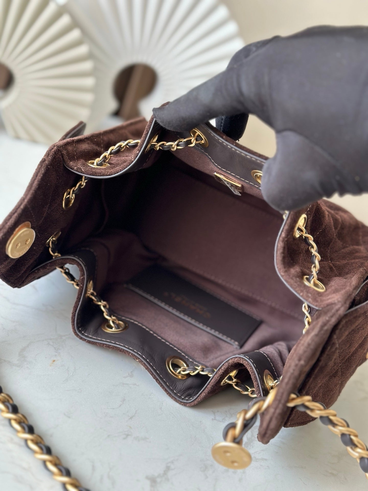 CHANEL 25S HOBO BAG 22 IN DARK BROWN SUEDE GOLD HARDWARE