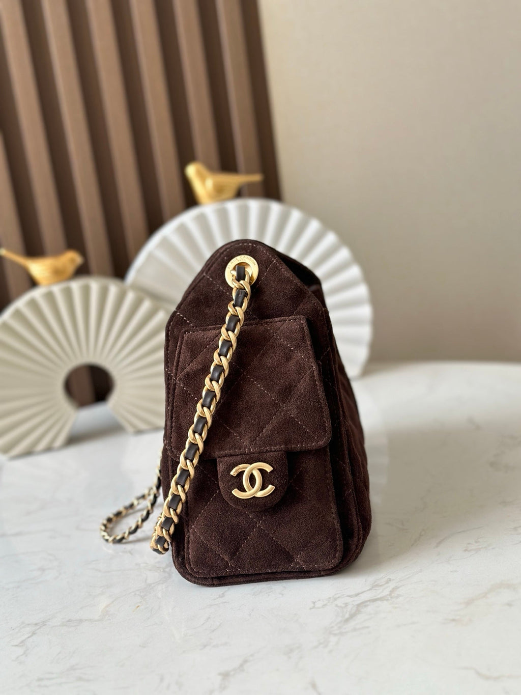 CHANEL 25S HOBO BAG 22 IN DARK BROWN SUEDE GOLD HARDWARE
