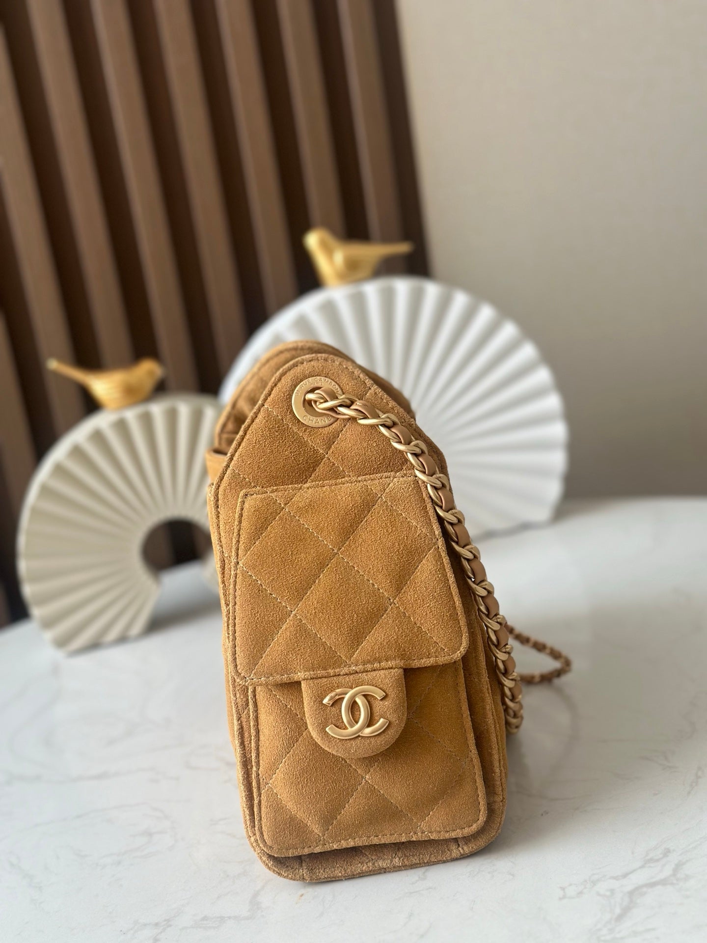 CHANEL 25S HOBO BAG 22 IN BROWN SUEDE GOLD HARDWARE