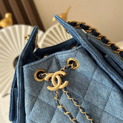 CHANEL 25S HOBO BAG 22 IN BLUE DENIM GOLD HARDWARE