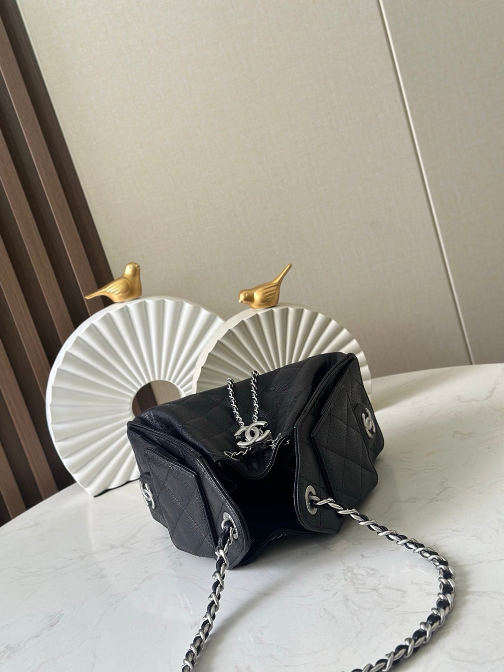 CHANEL 25S HOBO BAG 22 IN BLACK CAVIAR CALFSKIN SILVER HARDWARE