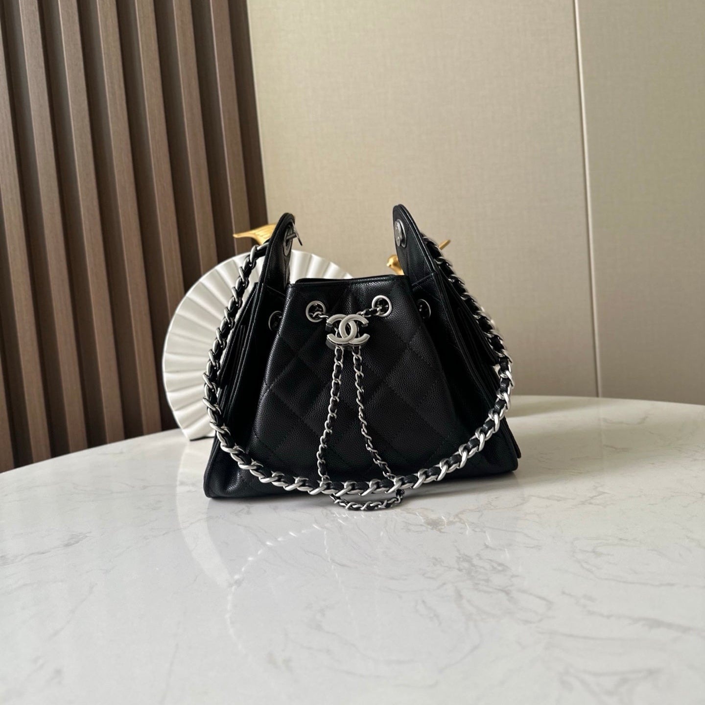 CHANEL 25S HOBO BAG 22 IN BLACK CAVIAR CALFSKIN SILVER HARDWARE