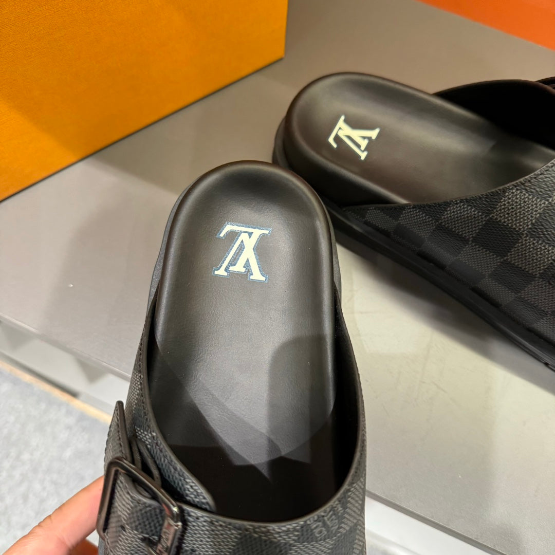 LV DAD SANDAL GREY MIX BLACK DAMIER CALFSKIN