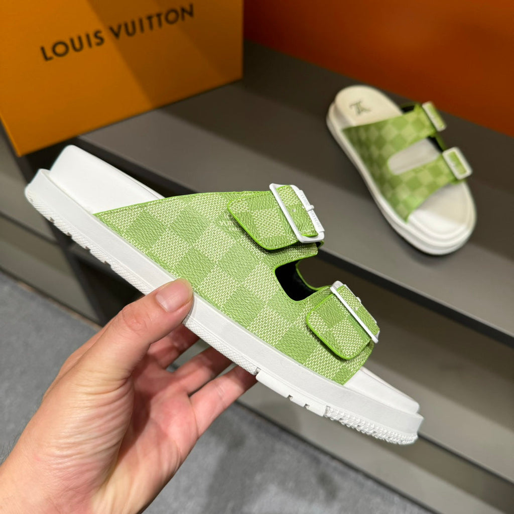 LV DAD SANDAL PEAR GREEN DAMIER CALFSKIN