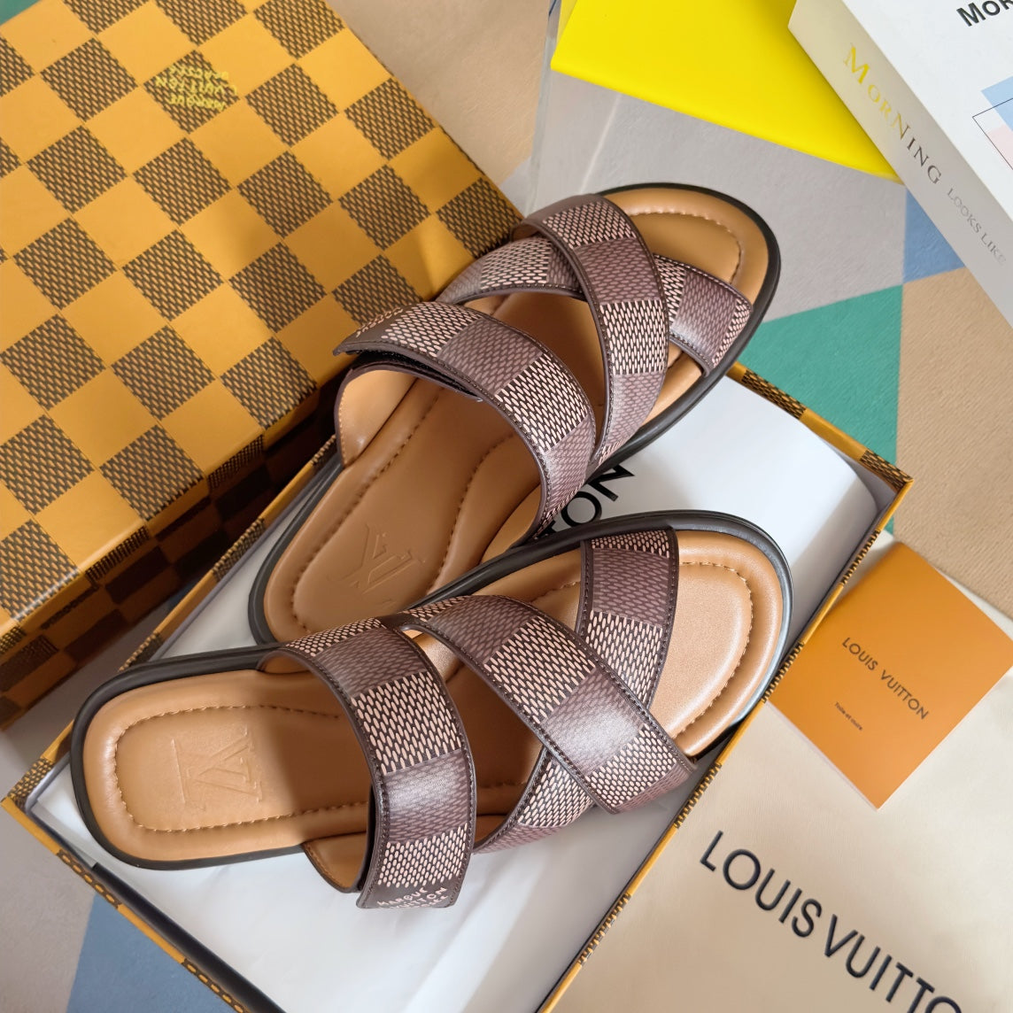 LV VENICE MULE SLIDE SANDALS MONOGRAM CARAMEL BROWN