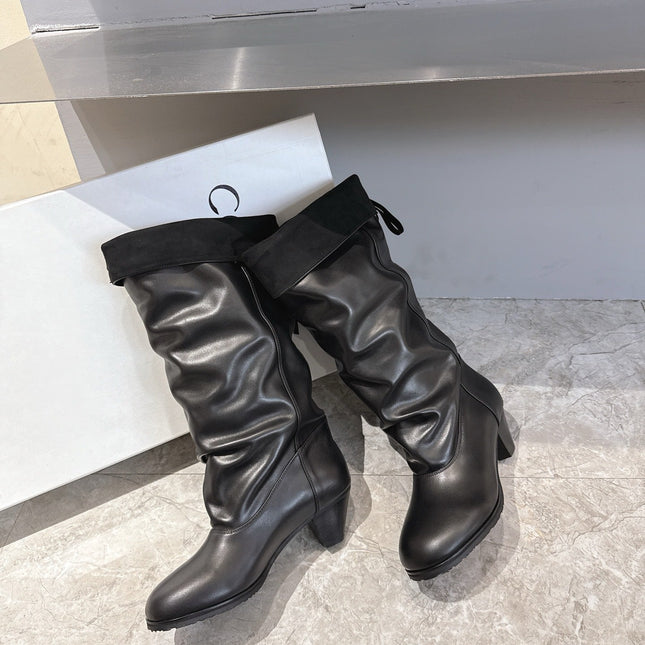 ALO 25S FOLD-OVER TALL BOOTS 50 MM IN BLACK LAMBSKIN