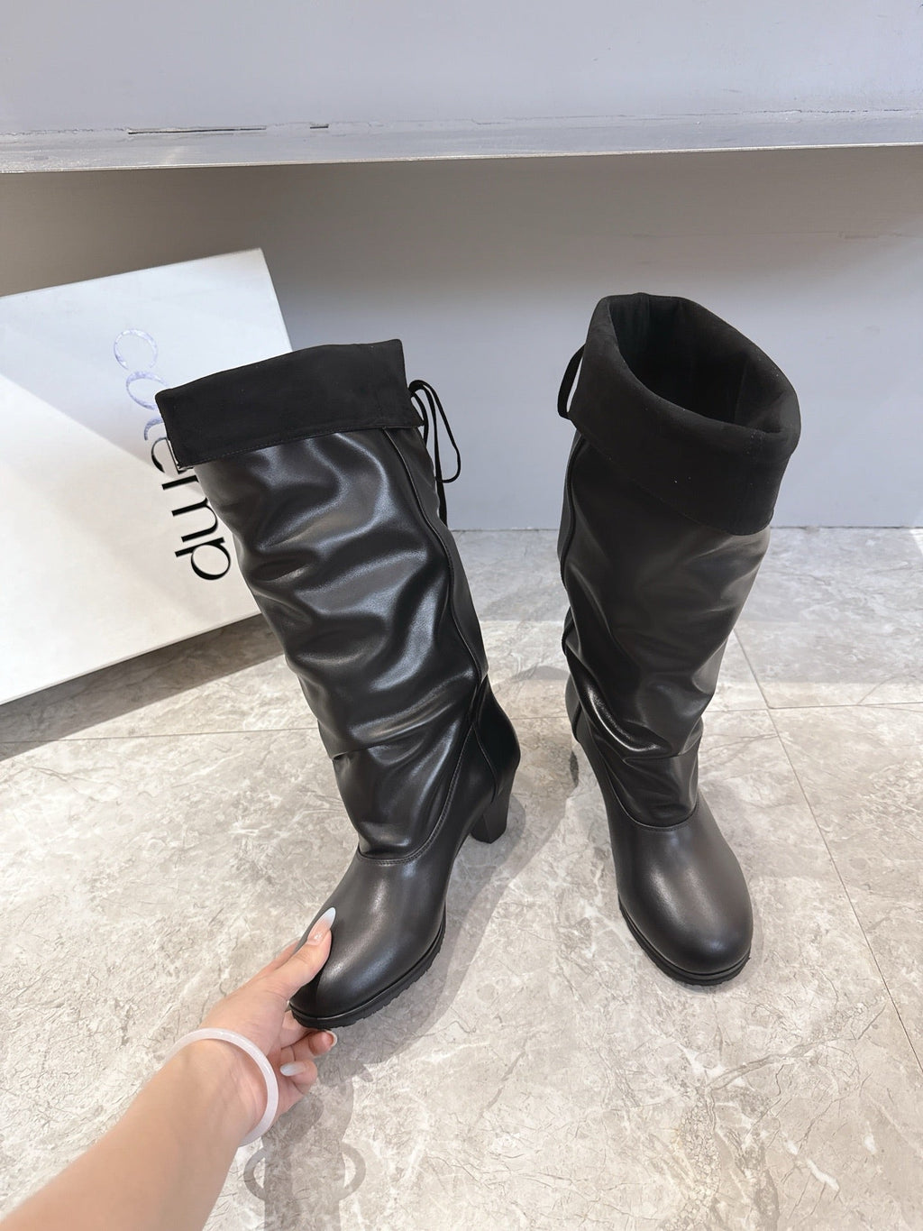 ALO 25S FOLD-OVER TALL BOOTS 50 MM IN BLACK LAMBSKIN