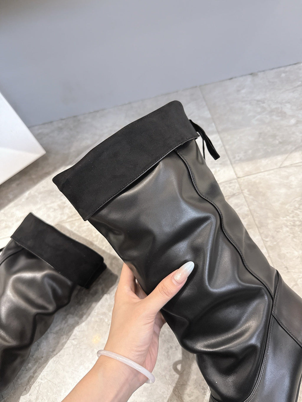 ALO 25S FOLD-OVER TALL BOOTS 50 MM IN BLACK LAMBSKIN