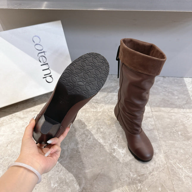 ALO 25S FOLD-OVER TALL BOOTS 50 MM IN DARK BROWN LAMBSKIN