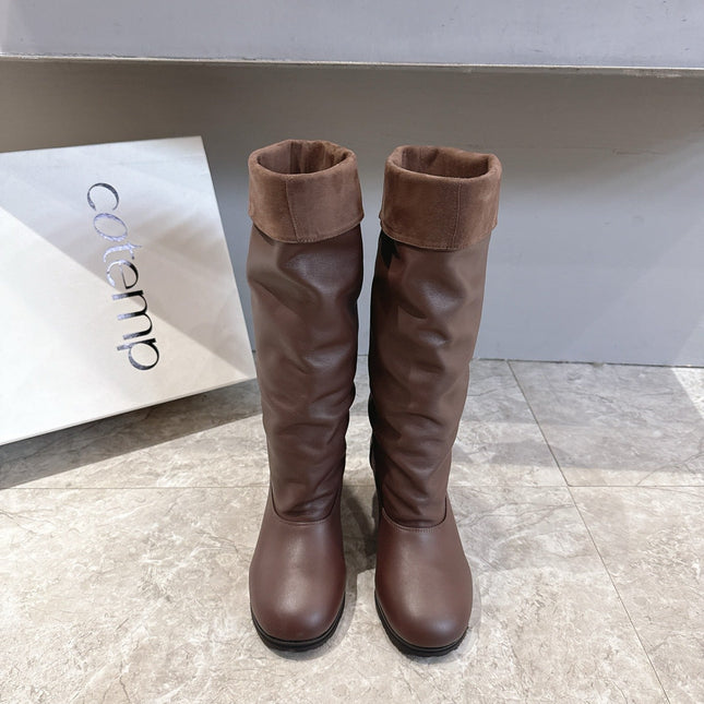 ALO 25S FOLD-OVER TALL BOOTS 50 MM IN DARK BROWN LAMBSKIN