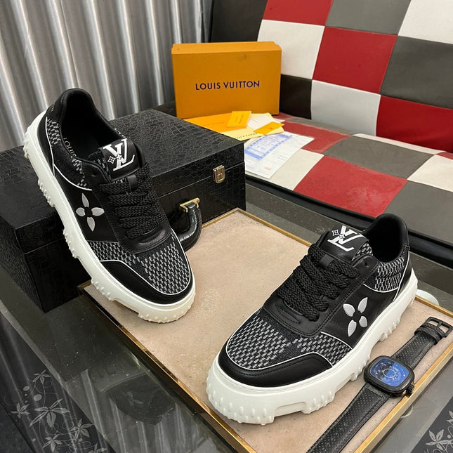LV SNEAKER IN BLACK MONOGRAM CALFSKIN AND DENIM