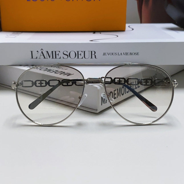 CHAIN PILOT SUNGLASS 581379 IN SILVER METAL LIGHT GREY SMOKE LENSES