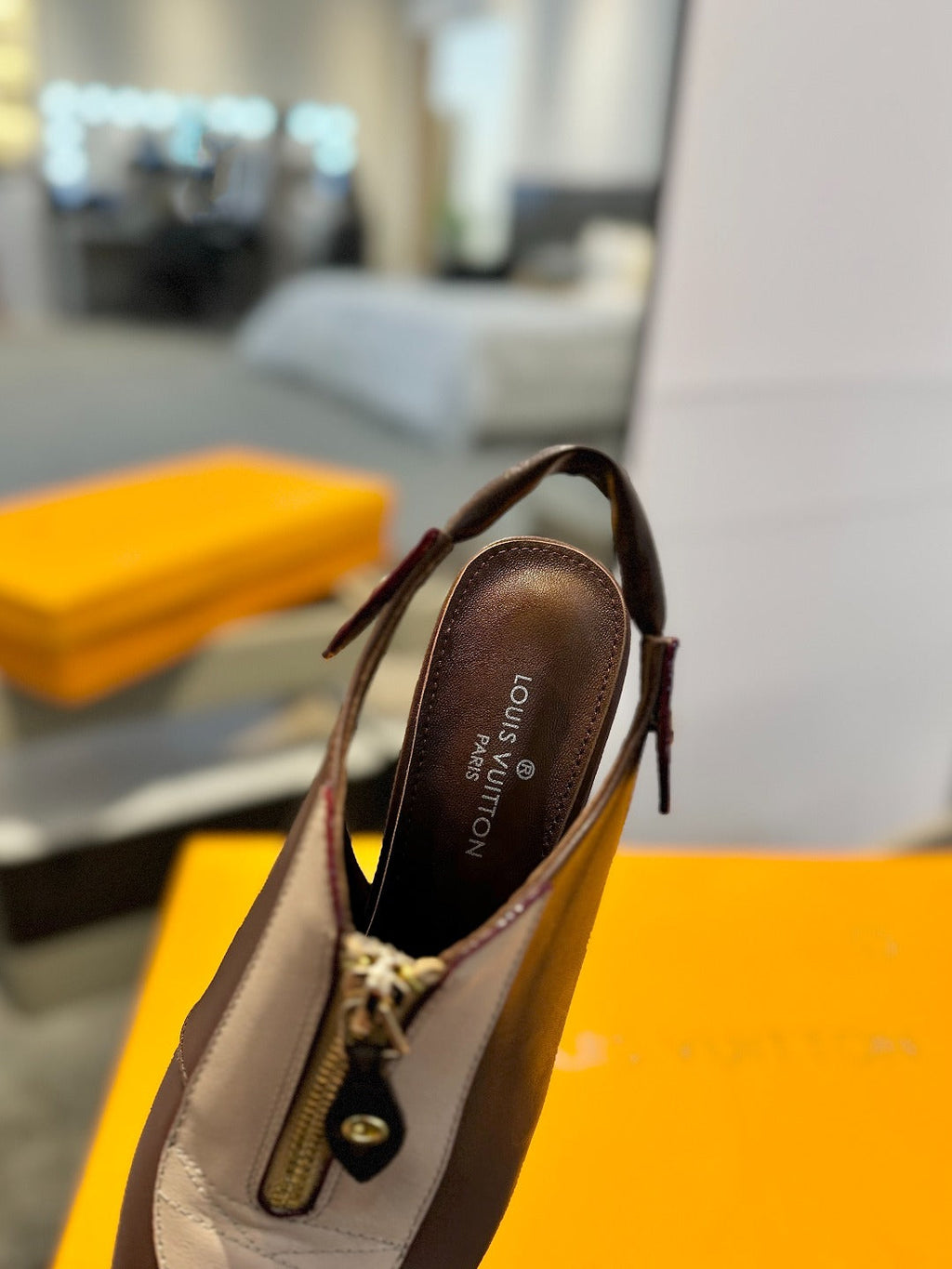 ALLURE HIGH 8 CM SLINGBACK IN CHOCOLATE MIX SAND BROWN CALFSKIN