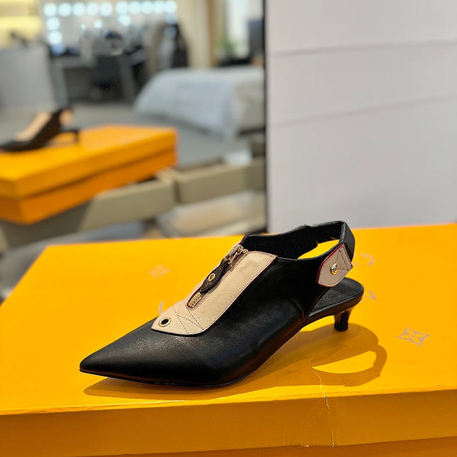 ALLURE HIGH 4.5 CM SLINGBACK IN BLACK MIX SAND BROWN CALFSKIN