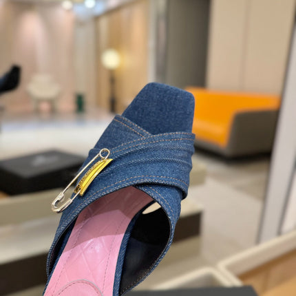 BALMAIN 25S HIGH HEEL SANDALS 95MM IN BLUE DENIM