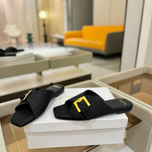 BALMAIN 26S SANDALS IN BLACK CANVAS