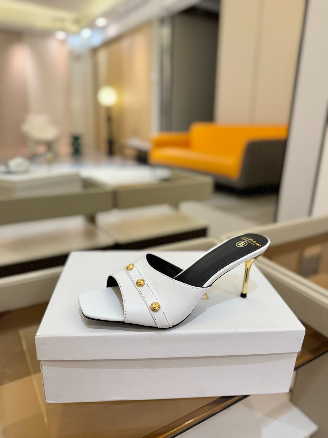 BALMAIN 26S HEELED SANDALS 70 MM IN WHITE CALFSKIN