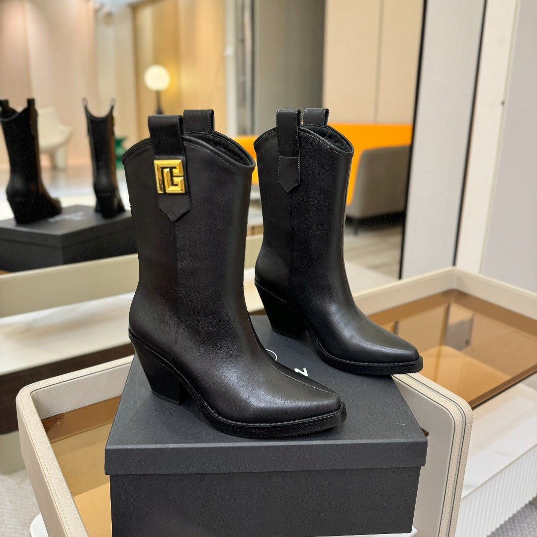 BALMAIN 26S COWBOY ANKLE BOOTS 65 MM IN BLACK CALFSKIN
