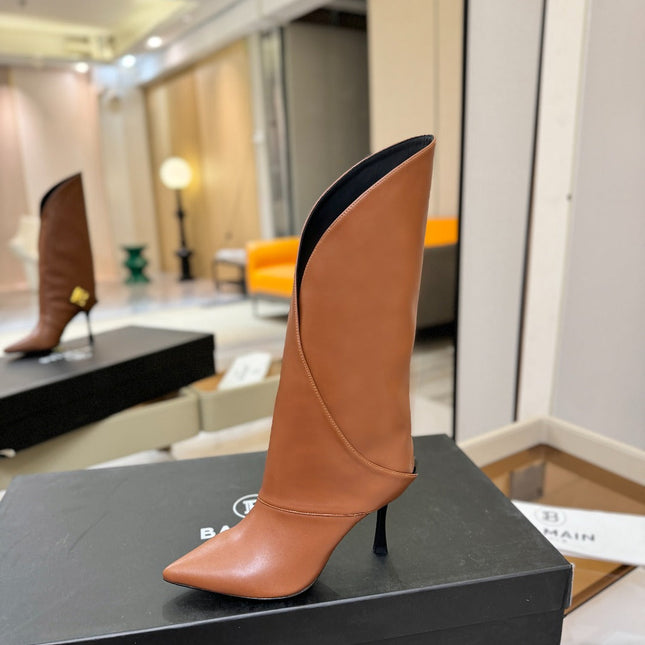 BALMAIN 26S BOOT 95 MM IN BROWN CALFSKIN