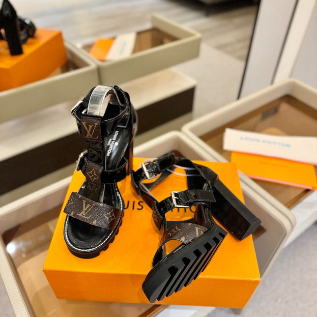 LV 26S STAR TRAIL HEELS 100 MM IN DARK BROWN AND BLACK CALFSKIN