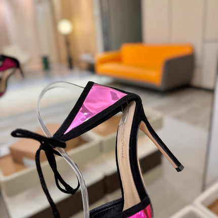GIANVITO ROSSI 26S HEELS 105 MM IN BLACK SUEDE AND METALLIC PINK CALFSKIN