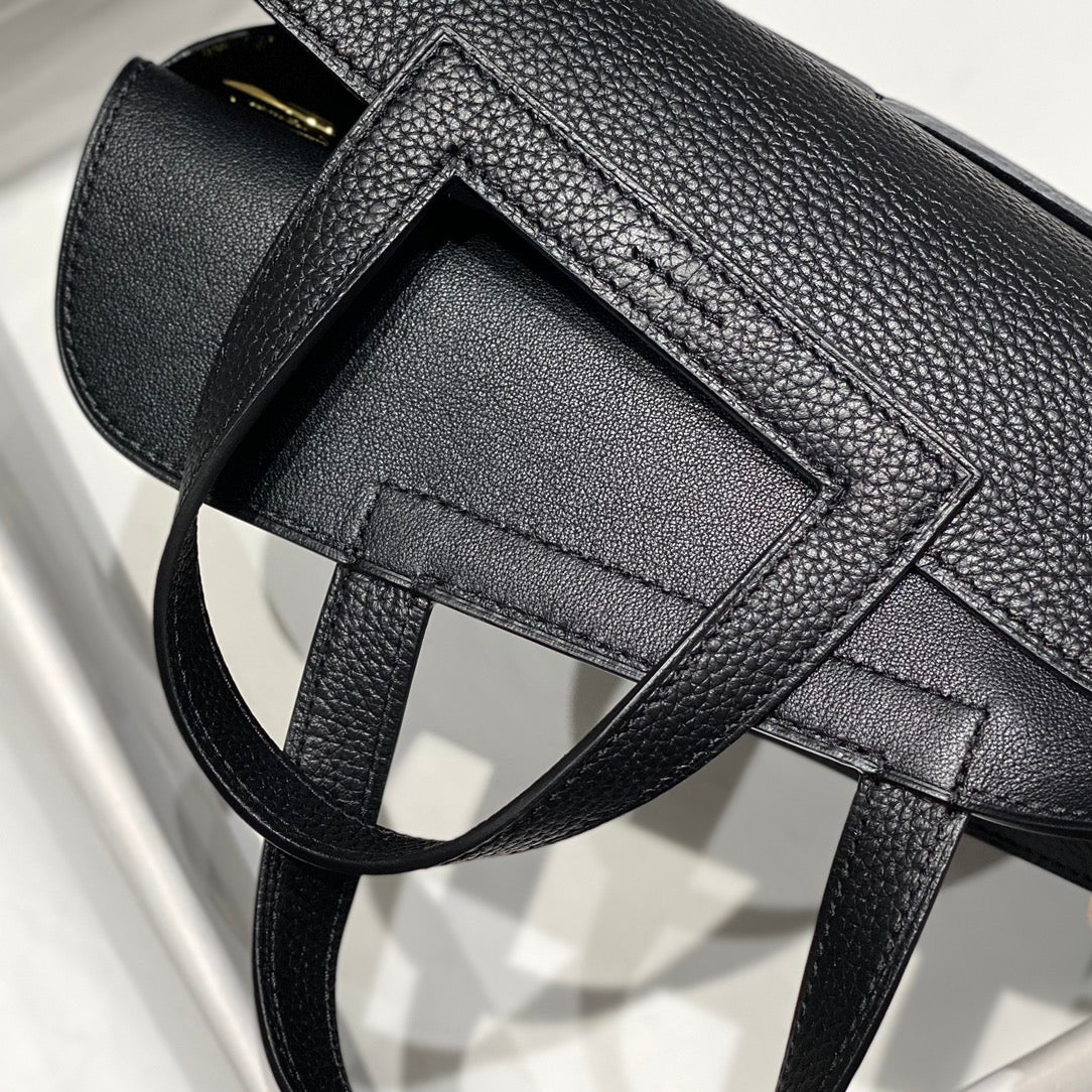 HALZAN 25 HANDLE BAG IN BLACK GRAINED CALFSKIN HARD HARDWARE