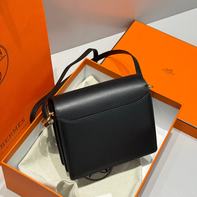 HM ROULIS 18 MINI BAG IN BLACK CALFSKIN GOLD-TONE HARDWARE