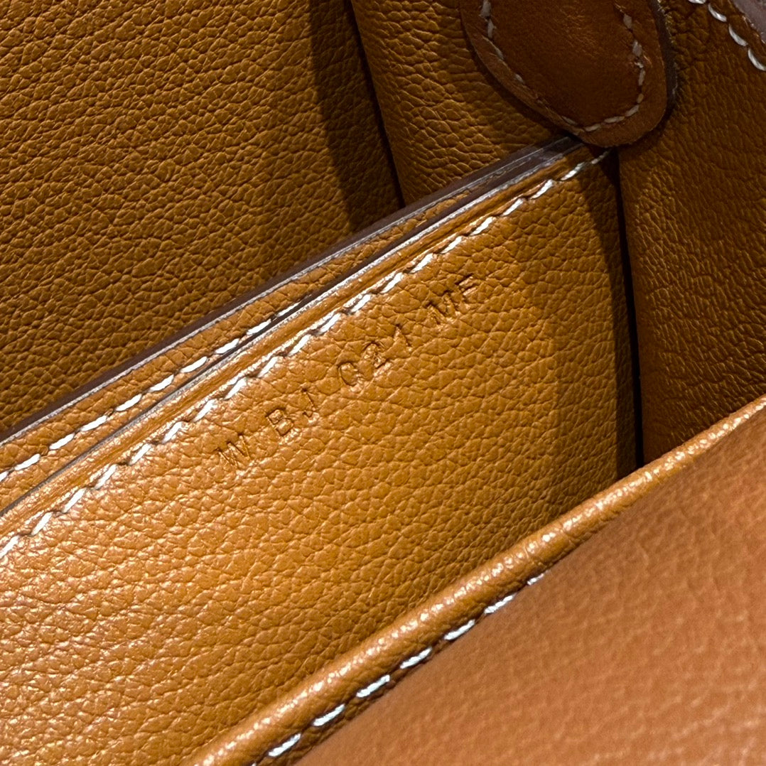 HM ROULIS 18 MINI BAG IN TAWNY BROWN CALFSKIN GOLD-TONE HARDWARE