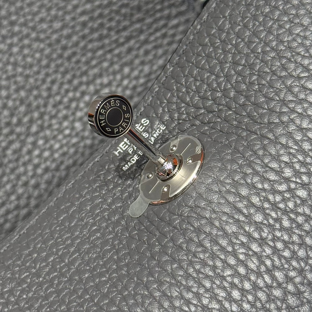 HERMES 25S MINI LINDY 19 IN CHARCOAL GRAY CALFSKIN SILVER HARDWARE