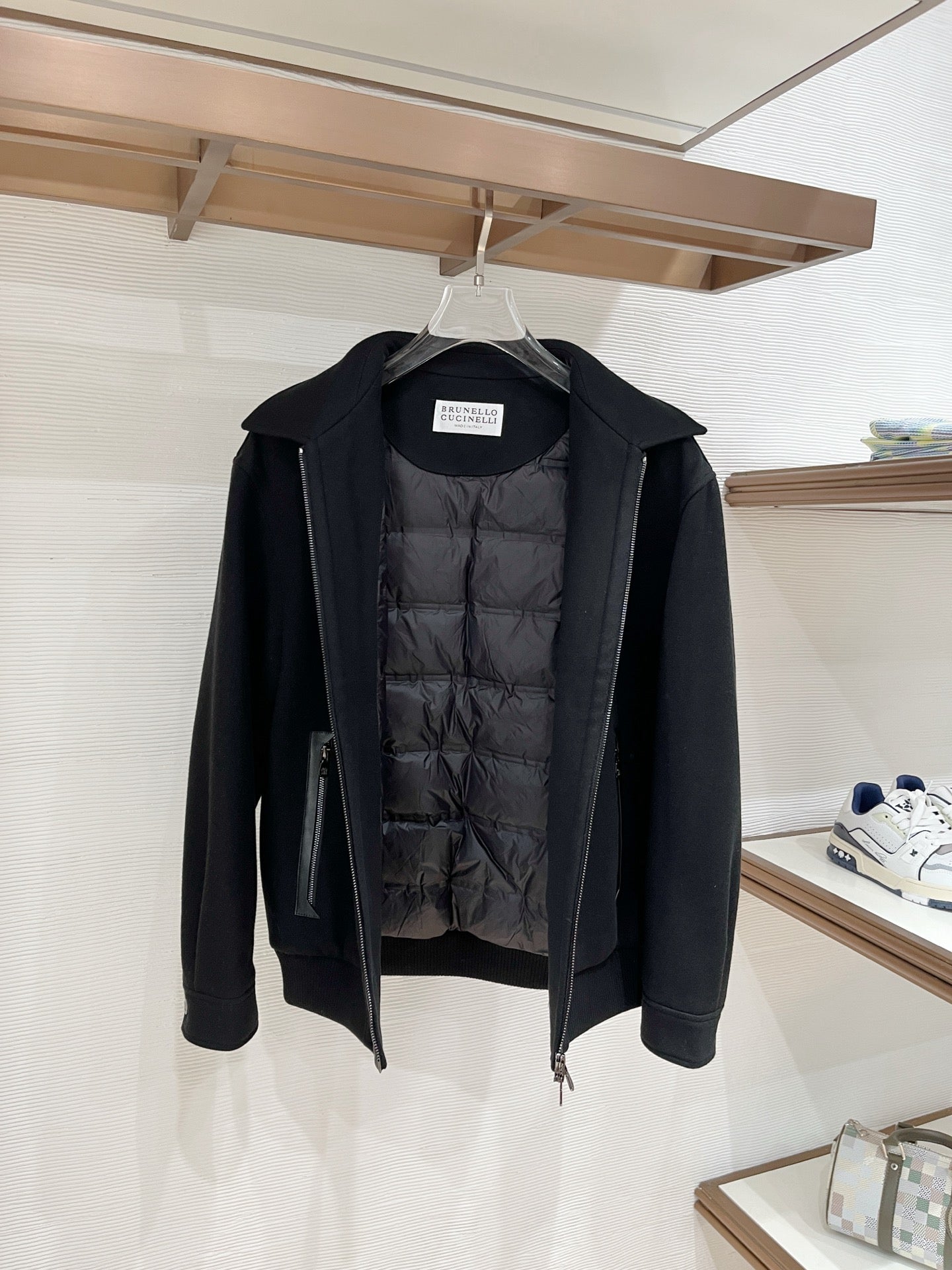 BRUNELLO CUCINELLI BLACK WOOL ZIP-FASTENING JACKET