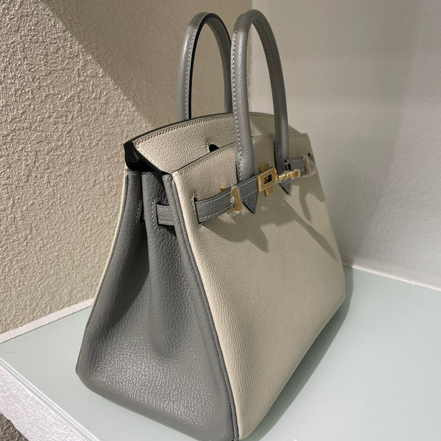 HM 25S BIRKIN 25 CM IN BEIGE GRAY LAMBSKIN WITH GOLD HARDWARE