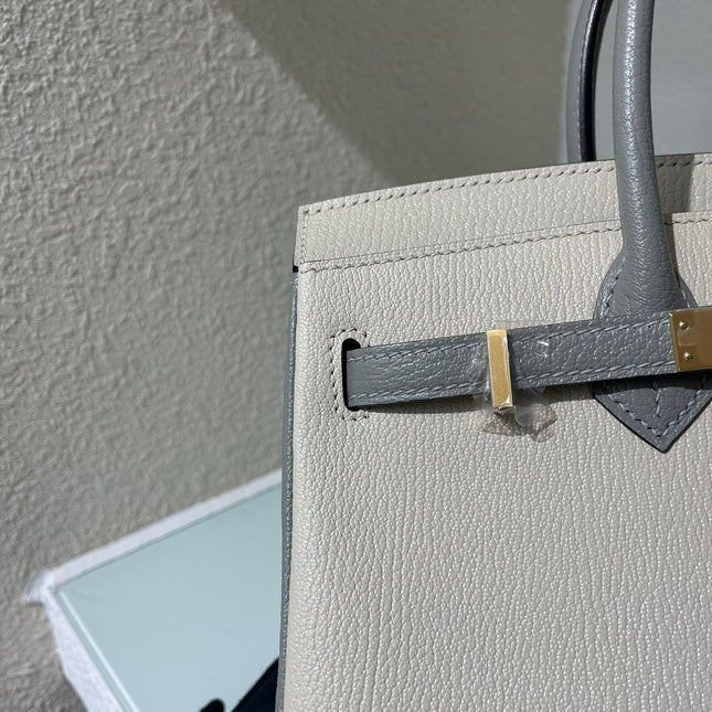 HM 25S BIRKIN 25 CM IN BEIGE GRAY LAMBSKIN WITH GOLD HARDWARE