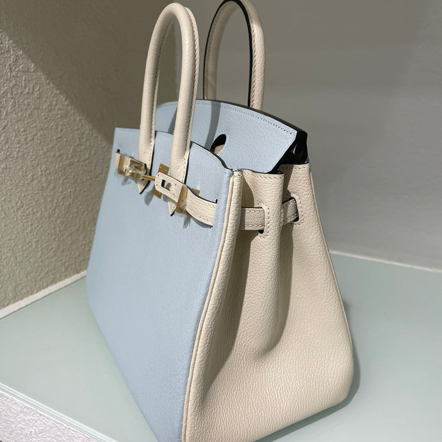 HM 25S BIRKIN 25 CM IN LIGHT BLUE AND CREAM WHITE WITH GOLD HARDWARE