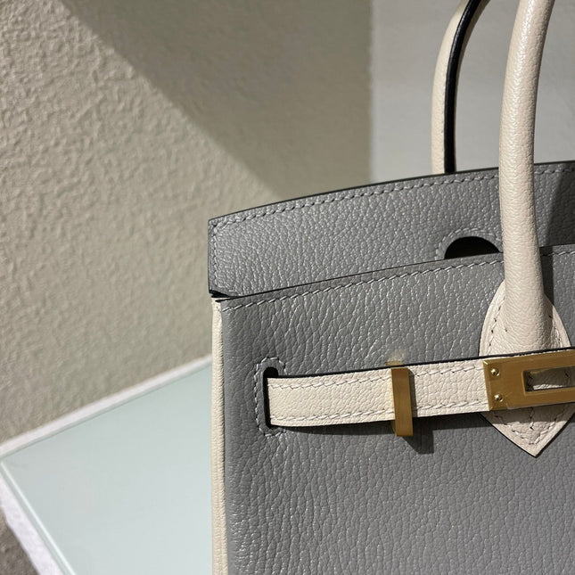 HM 25S BIRKIN 25 CM IN DARK GREY AND CREAM WHITE WITH GOLD HARDWARE