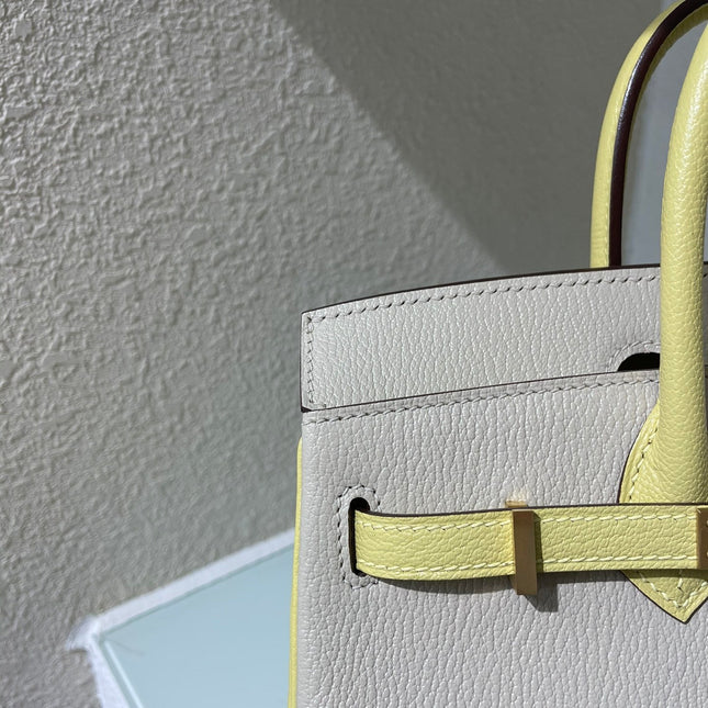 HM 25S BIRKIN 25 CM IN BEIGE GRAY AND YELLOW LAMBSKIN WITH GOLD HARDWARE