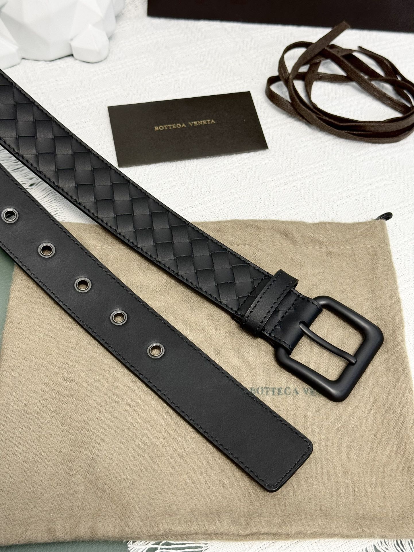 BV BELT 3.5CM IN BLACK CALFSKIN BLACK HARDWARE
