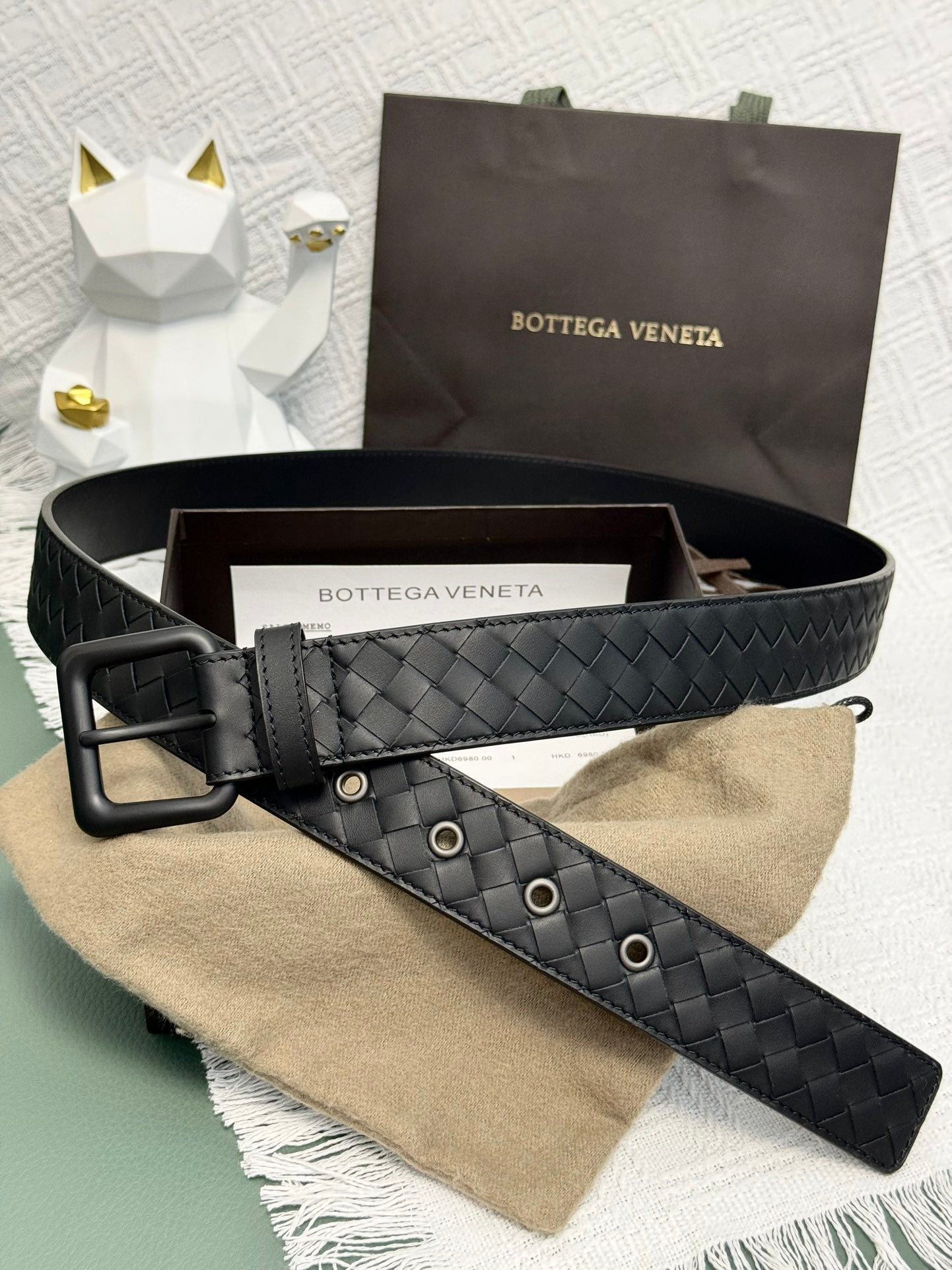 BV BELT 3.5CM IN BLACK CALFSKIN BLACK HARDWARE