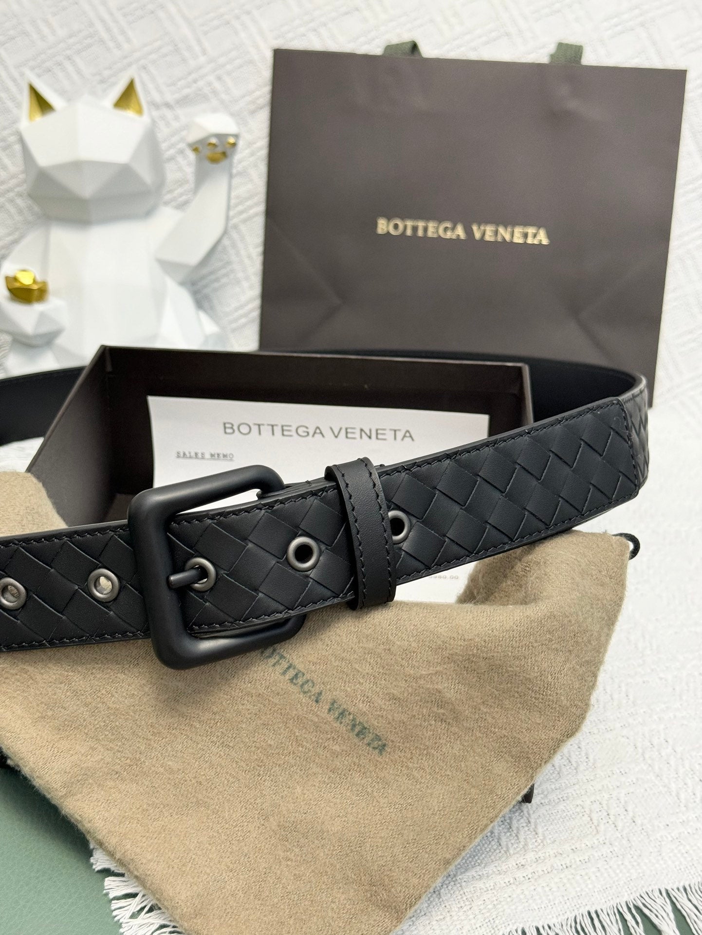 BV BELT 3.5CM IN BLACK CALFSKIN BLACK HARDWARE