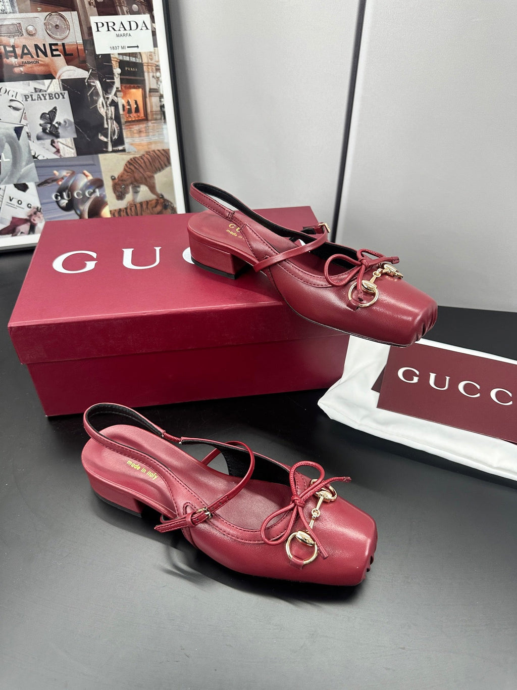 GUCCI 26S SLINGBACK 25 MM IN RED CALFSKIN