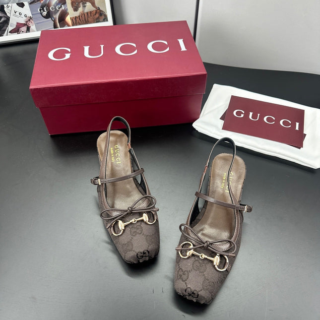 GUCCI 26S SLINGBACK 25 MM IN TAUPE BROWN CANVAS
