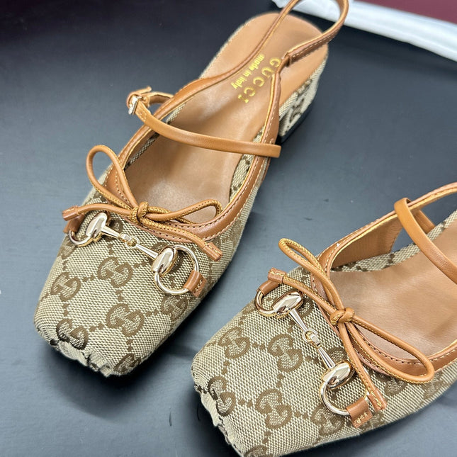 GUCCI 26S SLINGBACK 25 MM IN DARK BEIGE CANVAS