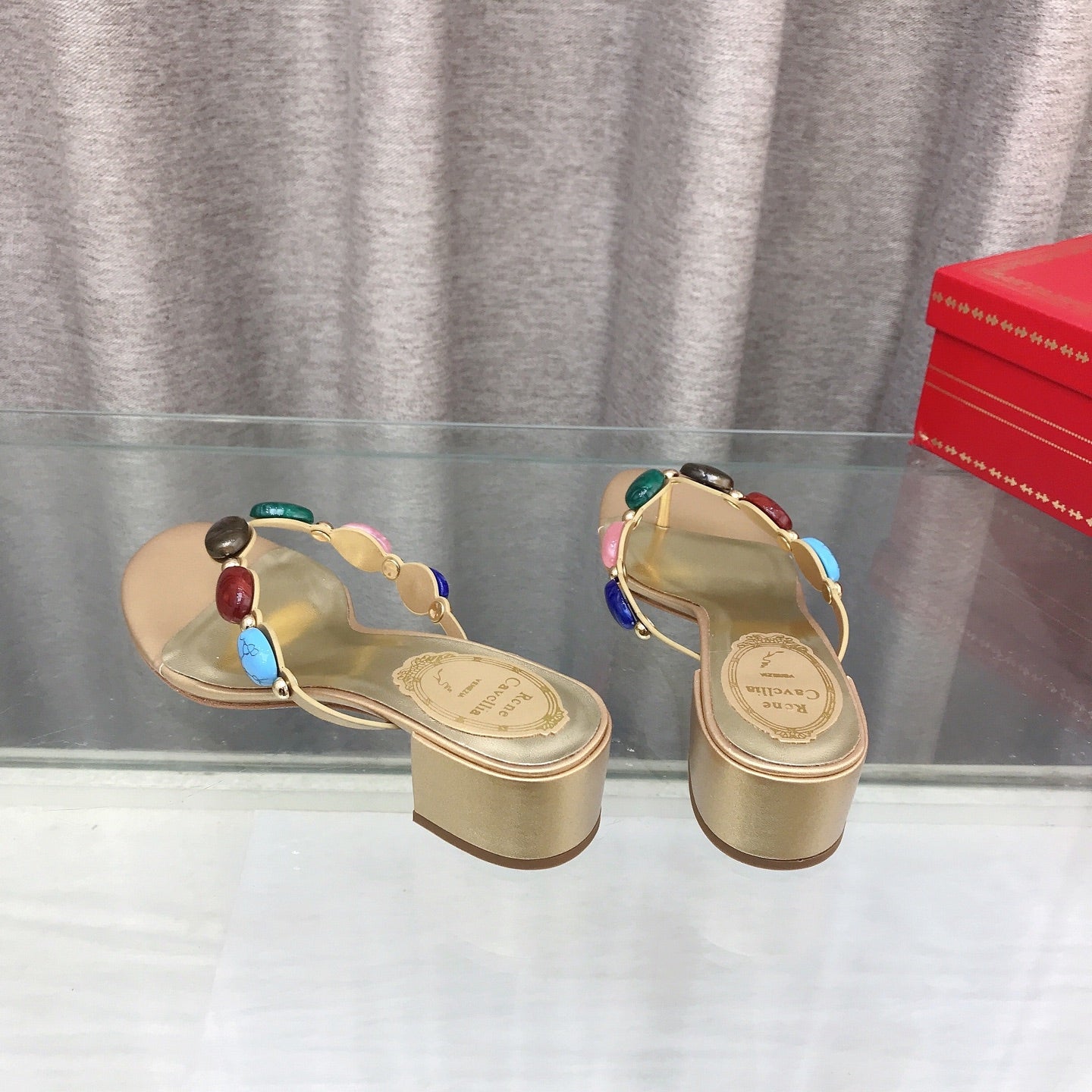 RENE CAOVILLA 26S THONG SANDALS 45 MM IN LIGHT GOLD LAMBSKIN