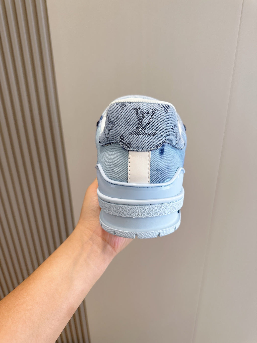 LV TRAINER SNEAKER LIGHT BLUE MONOGRAM DENIM