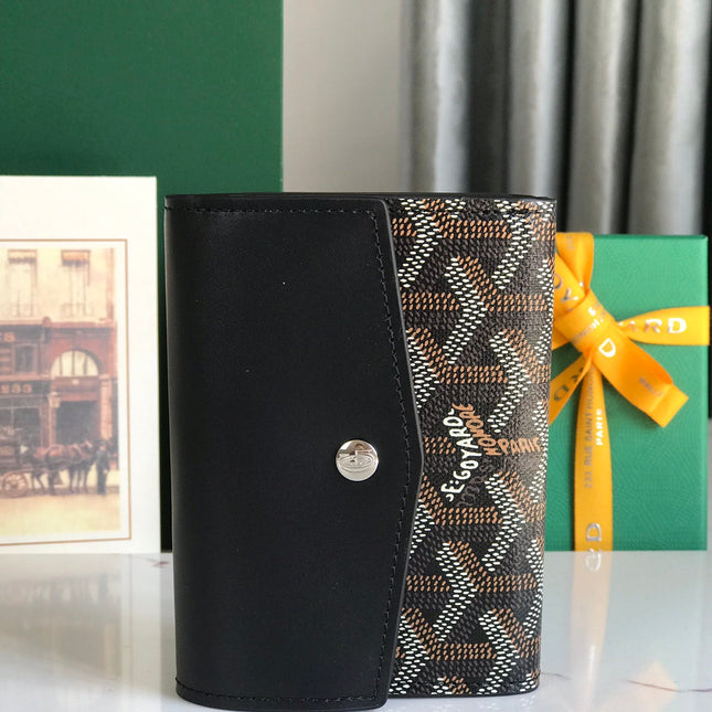 SAINT-GABRIEL WALLET 12 IN BLACK CALFSKIN AND GOYARDINE CANVAS